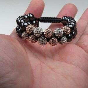 $300 Pink 10mm Crystal Beads Hematite Bracelet Hand Made 7 to 9" adjustable